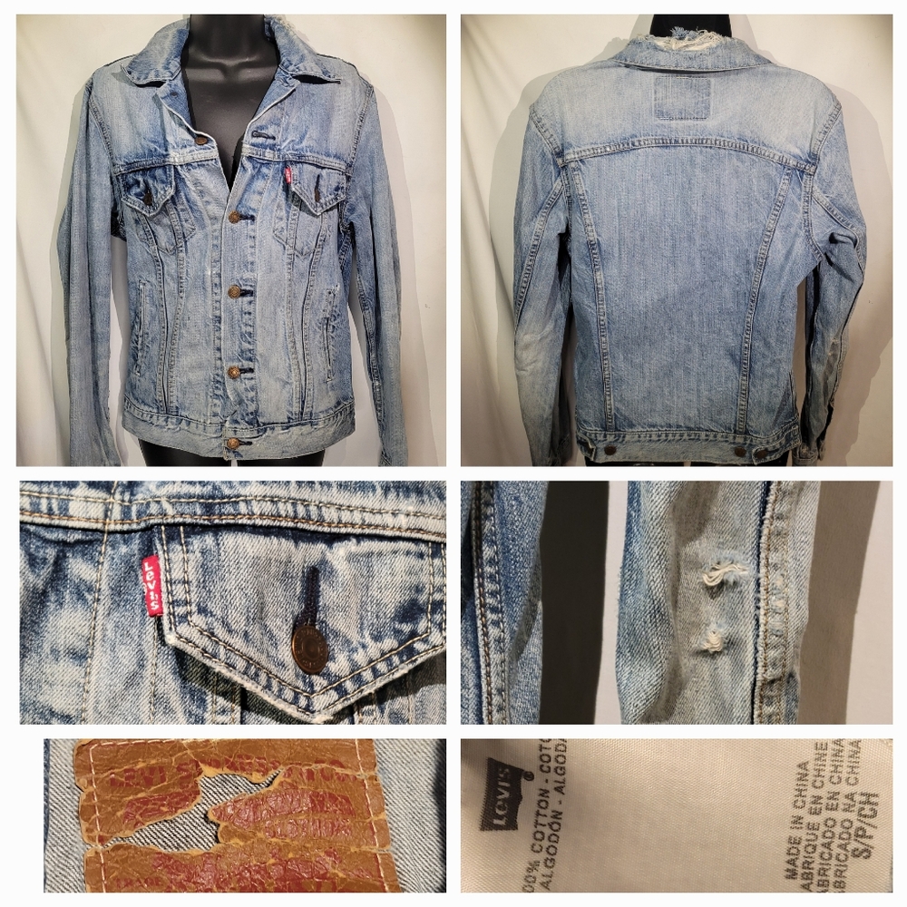 👖 Vintage Levis Trucker Jacket Mens Small Distressed Broken In Blue Jean Jacket